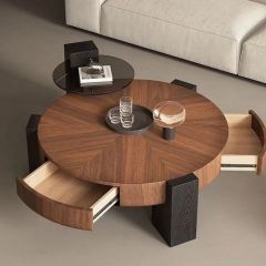 意式极简高级设计师胡桃木小户型茶几